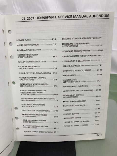 Honda 61HP000Z TRX500FE/FM Fourtrax Foreman Service Manual Addendum '07 Genuine