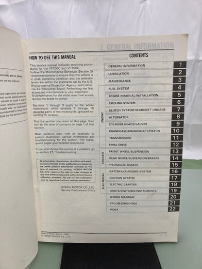 Honda 61MN001 VF700C VF750C Magna Service Manual 1987-1988 Genuine