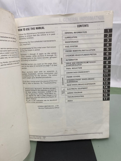 Honda 61GR100 SE50/50P Elite 50S/50 Service Manual 1987 Genuine