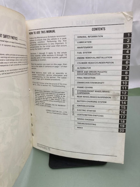 Honda 61GS712 SA50/SA50P Elite 50 LX/SR/S Service Manual 1988-2001 Genuine