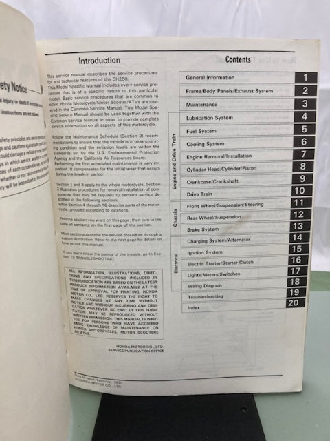 Honda 61KAB01 CH250 Elite 250 Service Manual 1989-1990 Genuine