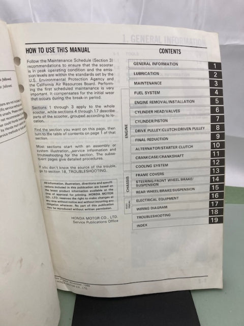 Honda 61KV700 CH150 Elite150 Service Manual 1987 Genuine