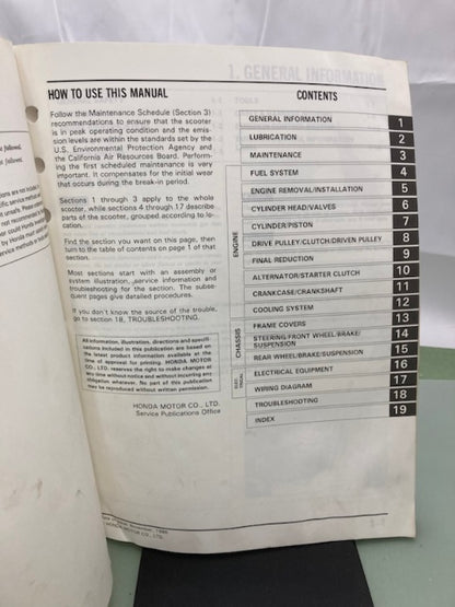 Honda 61KV700 CH150 Elite150 Service Manual 1987 Genuine
