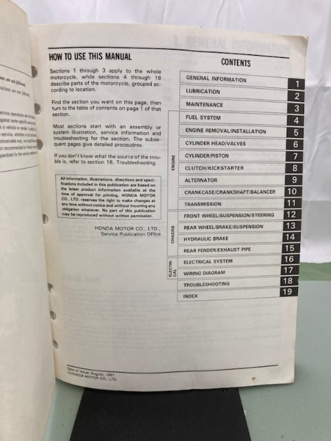 Honda 61KT106 XR250R Service Manual 1986-1995 Genuine