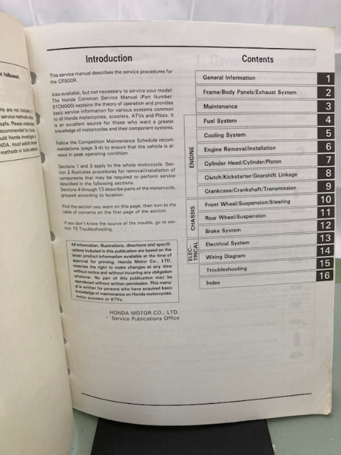Honda 61ML300 CR500R Service Manual 1992 Genuine