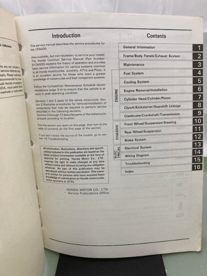 Honda 61ML300 CR500R Service Manual 1992 Genuine