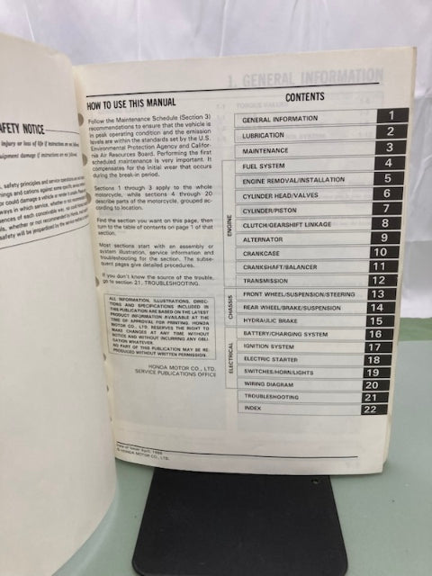 Honda 61MC900 CB450SC Service Manual 1986 Genuine