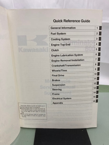Kawasaki 99924-1185-52 Eliminator 600 Service Manual Supplement 1995 Genuine