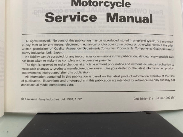 Kawasaki 99924-1152-02 ZR1100 Zephyr 1100 Service Manual 1992 Genuine