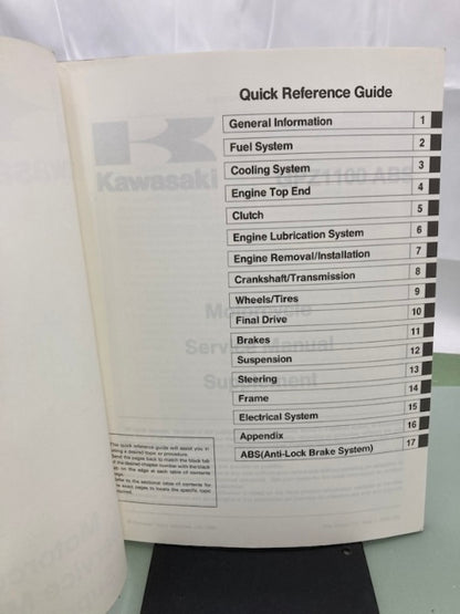 Kawasaki 99924-1192-51 GPZ1100 ABS Service Manual Supplement 1995 Genuine