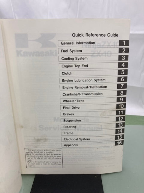 Kawasaki 99924-1098-02 NinjaZX-10 Service Manual 1991 Genuine