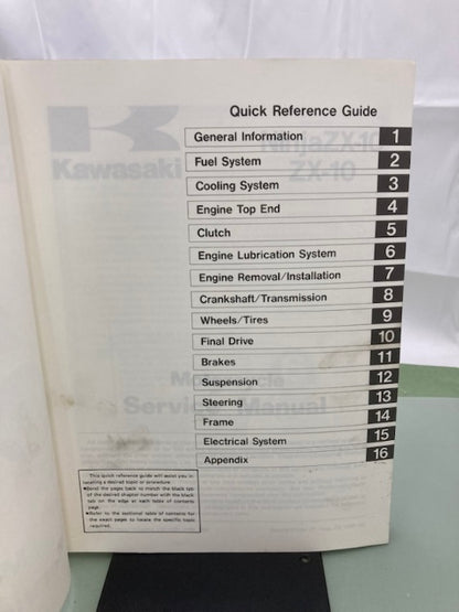 Kawasaki 99924-1098-02 NinjaZX-10 Service Manual 1991 Genuine