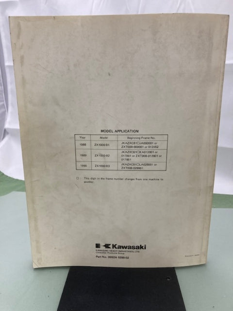 Kawasaki 99924-1098-02 NinjaZX-10 Service Manual 1991 Genuine
