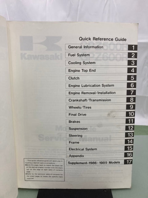 Kawasaki 99924-1055-04 GPZ500R GPZ600R Service Manual 1989 Genuine