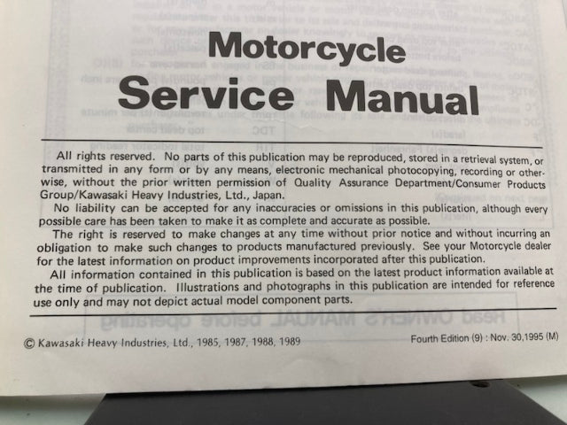 Kawasaki 99924-1055-04 GPZ500R GPZ600R Service Manual 1989 Genuine