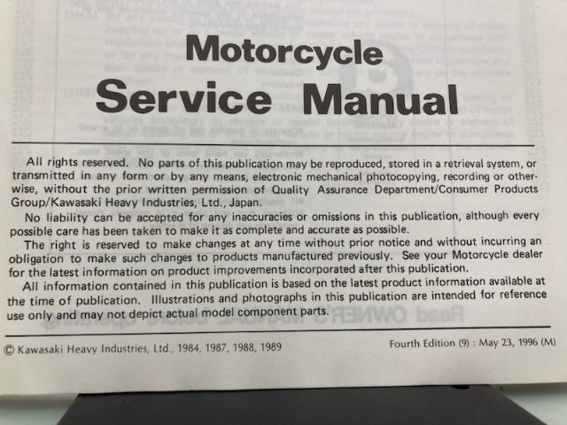 Kawasaki 99924-1056-04 EN400 EN450 Service Manual 1989 Genuine