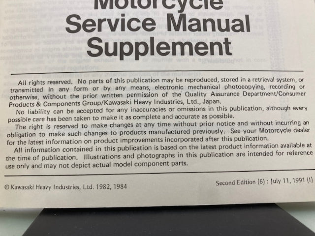 Kawasaki 99924-1038-02 GPz1100 KZ1100R Service Manual Supplement 1984 Genuine