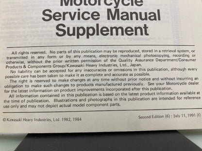Kawasaki 99924-1038-02 GPz1100 KZ1100R Service Manual Supplement 1984 Genuine