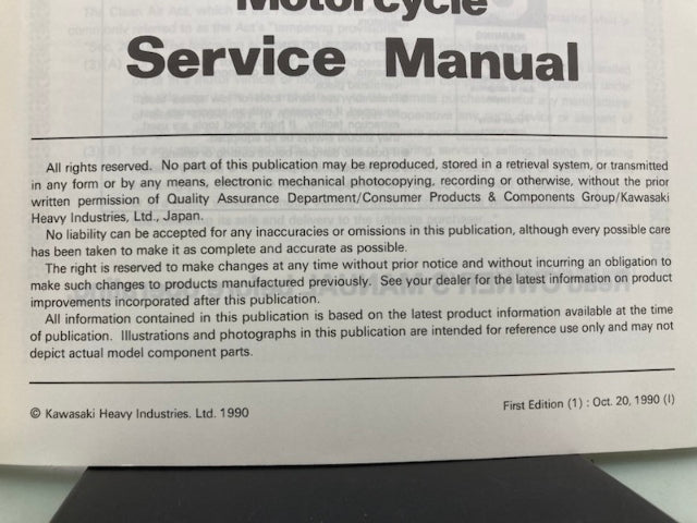 Kawasaki 99924-1138-01 Zephyr 750 Service Manual 1990 Genuine