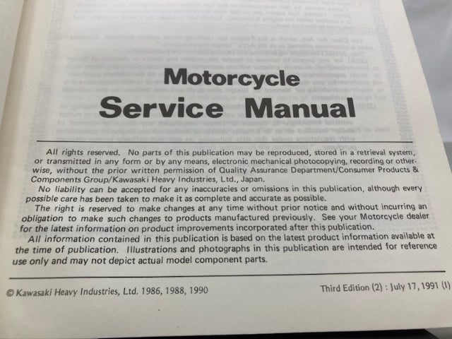 Kawasaki 99924-1079-03 Ninja750R GPX750R Service Manual 1990 Genuine