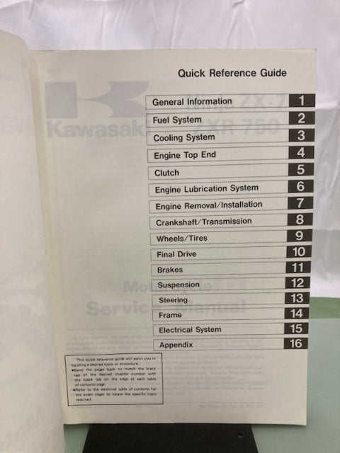 Kawasaki 99924-1112-01 Ninja ZX-7 ZXR 750 Service Manual 1991 Genuine