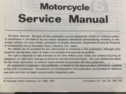 Kawasaki 99924-1112-01 Ninja ZX-7 ZXR 750 Service Manual 1991 Genuine