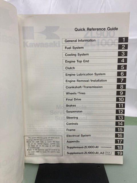 Kawasaki 99924-1077-52 ZL900 ZL1000 Service Manual Supplement 1990 Genuine
