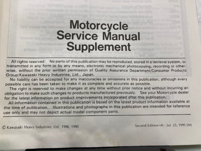 Kawasaki 99924-1077-52 ZL900 ZL1000 Service Manual Supplement 1990 Genuine
