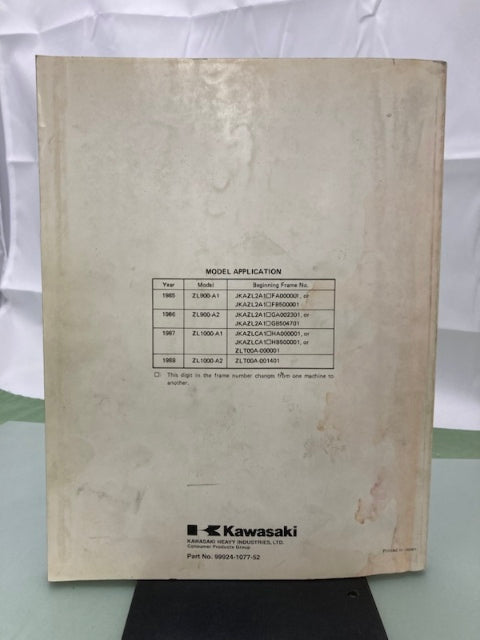 Kawasaki 99924-1077-52 ZL900 ZL1000 Service Manual Supplement 1990 Genuine