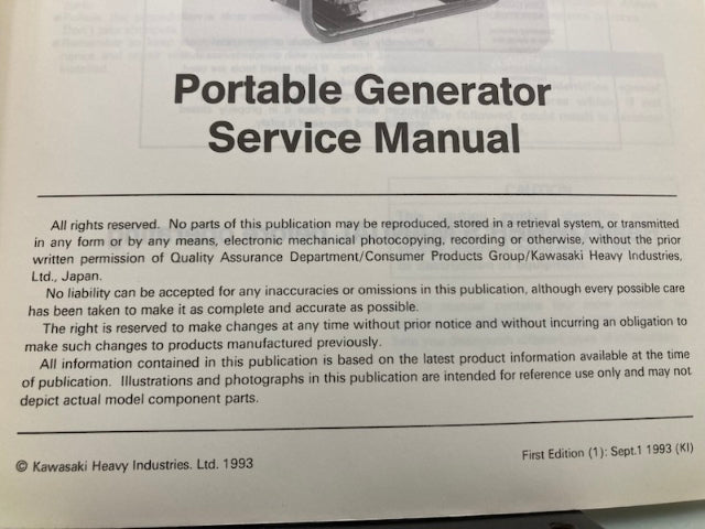 Kawasaki 99924-2039-01 GE2200 2900 Portable Generator Service Manual '93 Genuine