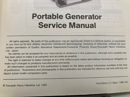 Kawasaki 99924-2039-01 GE2200 2900 Portable Generator Service Manual '93 Genuine