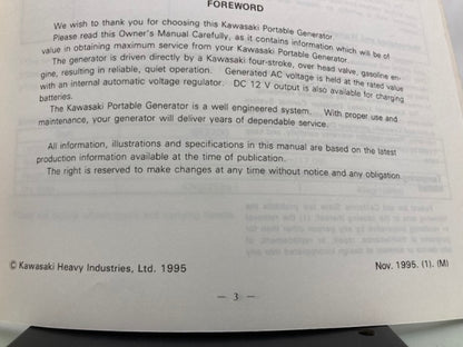 Kawasaki 99920-2125-02 GE2200 GE2900 GE4300 GE5000 Owner's Manual 1995 Genuine