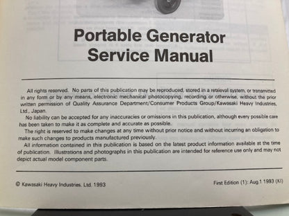 Kawasaki 99924-2040-01 GE4300 GE5000 Generator Service Manual 1993 Genuine