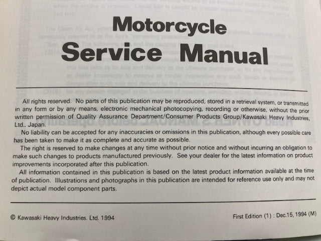 Kawasaki 99924-1182-01 GPZ1100 Service Manual 1994 Genuine