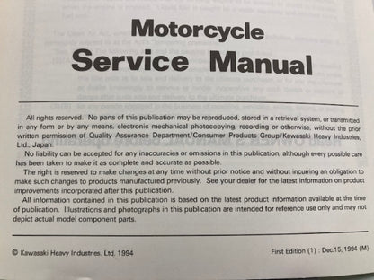 Kawasaki 99924-1182-01 GPZ1100 Service Manual 1994 Genuine