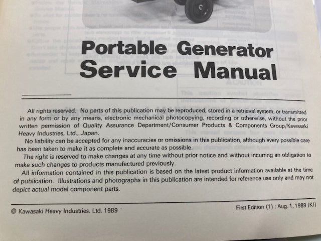 Kawasaki 99924-2022 GE4000 GE4500 Portable Generator Service Manual 1989 Genuine