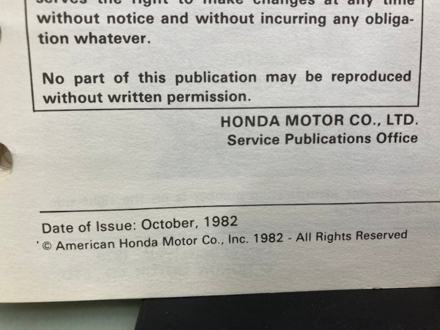 Honda 6142805 XL250S XL250R Shop Manual '78-'83 Genuine