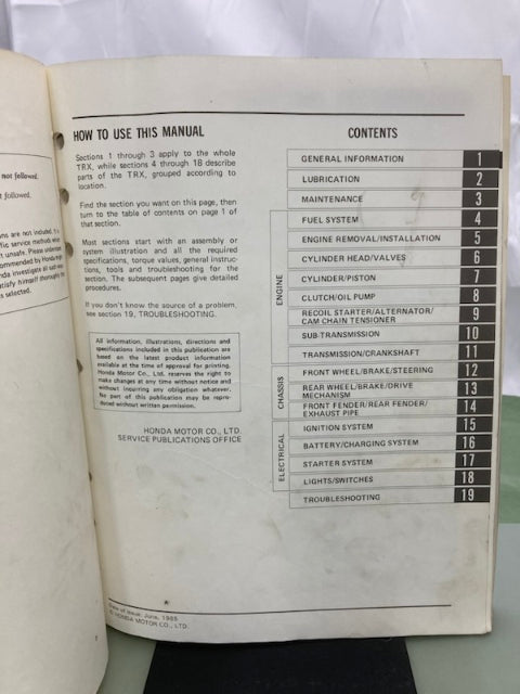 Honda 61VM601 TRX125 FourTrax Shop Manual '85-'86 Genuine
