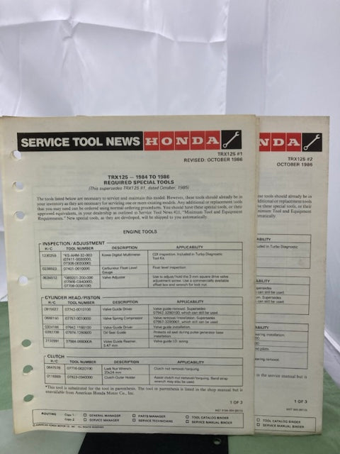 Honda 61VM601 TRX125 FourTrax Shop Manual '85-'86 Genuine