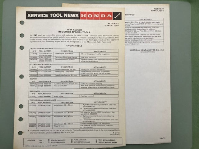 Honda 61KL300 XL350R Shop Manual '84 Genuine