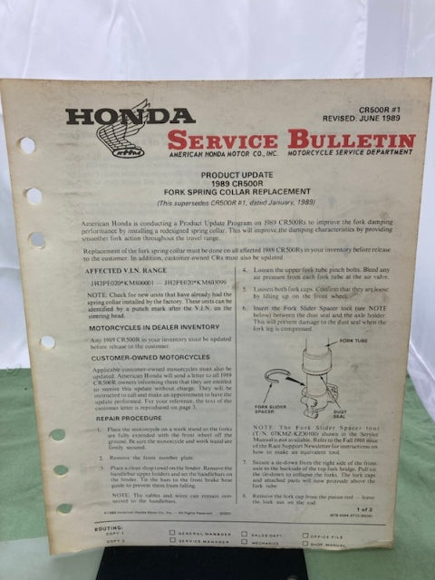Honda 61KA509 CR500R Service Manual '85-'91 Genuine