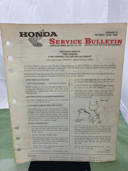 Honda 61KA509 CR500R Service Manual '85-'91 Genuine