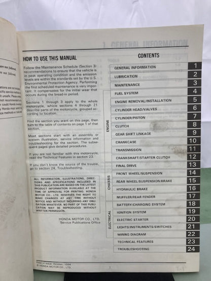 Honda 61MJ102 CB700SC NightHawk S Service Manual '84-'86 Genuine