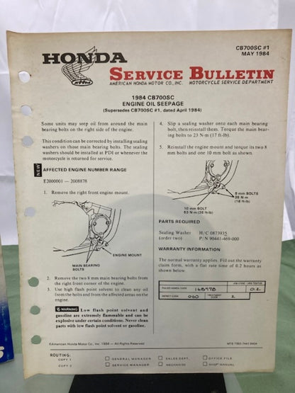 Honda 61MJ102 CB700SC NightHawk S Service Manual '84-'86 Genuine