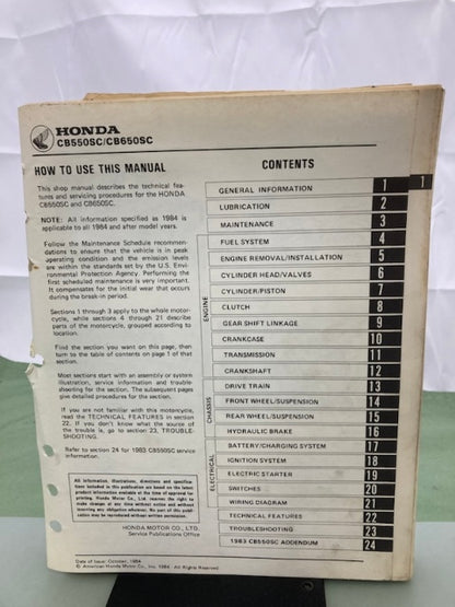 Honda 61ME503 CB550SC CB650SC NightHawk Shop Manual '83-'85 Genuine
