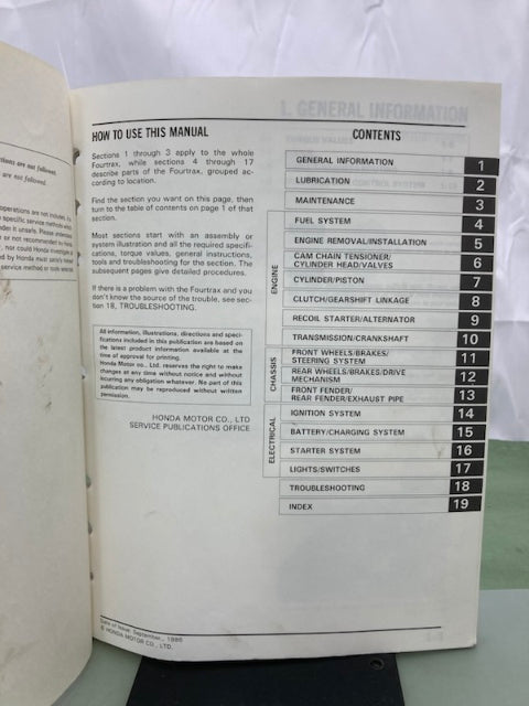 Honda 61HC300 TRX125 FourTrax Service Manual '87 Genuine