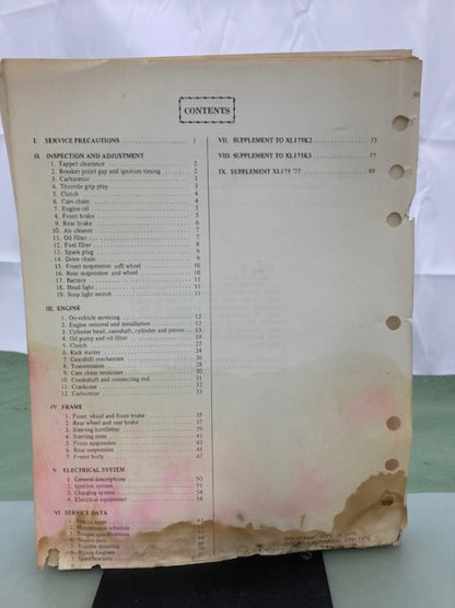 Honda 6136204 XL175 Shop Manual '77 Genuine