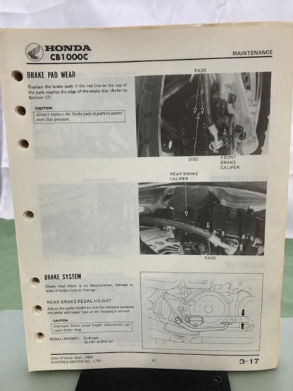 Honda 61MG100 CB1000C Shop Manual '83 Genuine Missing Pages