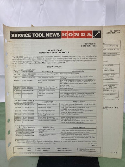 Honda 61MG100 CB1000C Shop Manual '83 Genuine Missing Pages