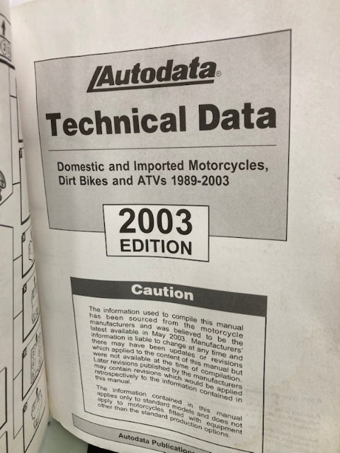 AutoData 03-140 Technical Data for Motorcycles 2003 Genuine